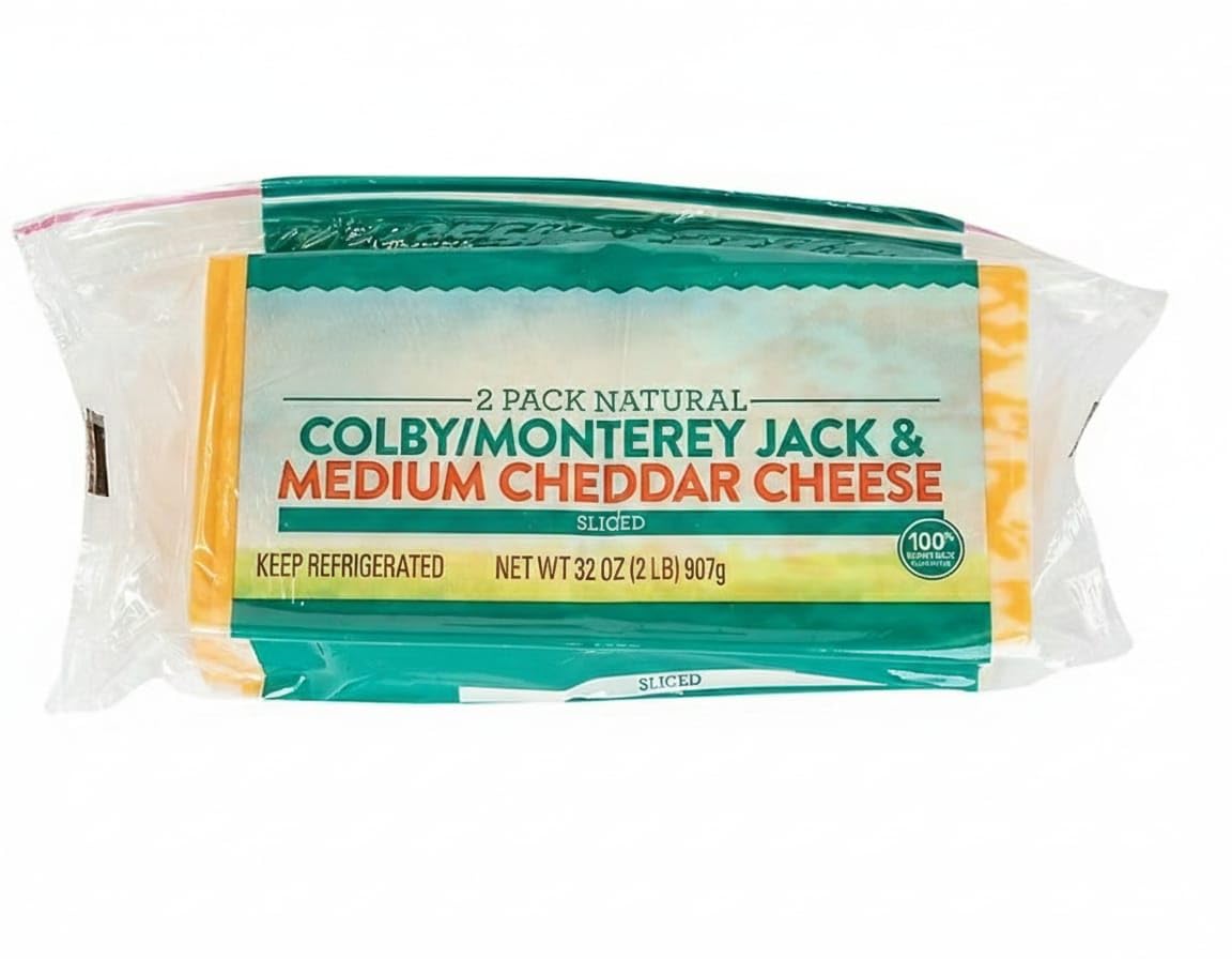 Sliced Medium Cheddar and Colby Jack Cheese , is perfect for making backyard burgers or everyday sandwiches. This pack contains slices of both Medium Cheddar and Colby Jack cheese, of each type of cheese to choose form. The cheeses are made with all-natural ingredients , [ 32 oz , 2 lb ]
