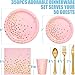 Pink and Gold Party Supplies, 350PCS Disposable Dinnerware Set with Pink Paper Plates Napkins Cups, Gold Plastic Flatware Set for Women Girls Birthday Graduation Baby Shower Engagement Wedding