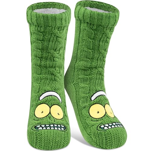 United Labels Rick y Morty Calcetines de felpa para hombres, Verde, Talla única 40-45, calcetines suaves con forro de sherpa, calcetines cálidos, calcetines de cabaña