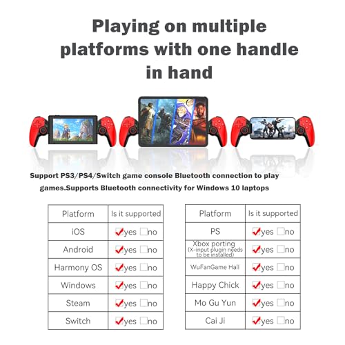 Mobile Cloud Gaming Controller for iPhone 15/14, iPad, Tablet, Android/PC/Switch/PS3/PS4 Gamepad Joystick with Turbo, Streaming on PS5/PS4/Xbox/PC, Hall Effect/Hall Trigger, 6-Axis Gyro Sensor Red - Thumbnail 6