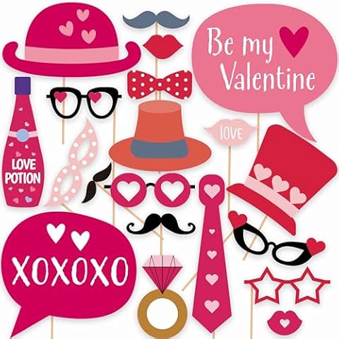 Valentines Day Photo Booth Props, Konsait Pink Valentines Day Photo Props, 20Pcs Heart Bow Tie Hat Valentines Day Props for Photography, Valentine Party Supplies Decorations Cover