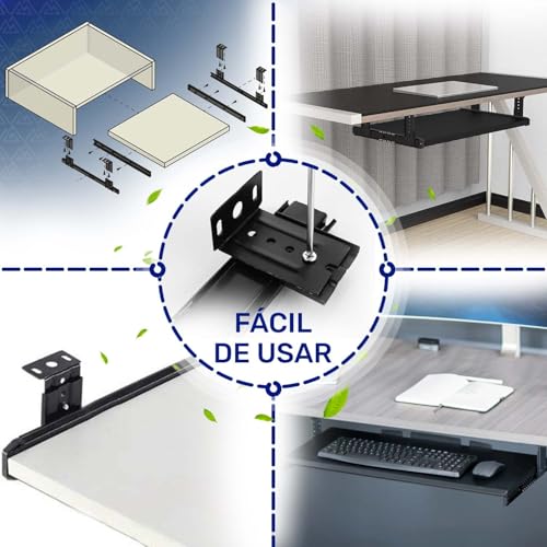 Juego de 2 Piezas Correderas Telescopicas para Soporte Teclado Ordenador 350 mm x H 27 mm - Guias Correderas Izquierda y Derecha con Kit de Montaje - Garantía de 10 Años - MONTERAL - imagen 6