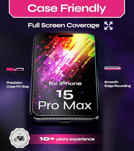 Image of Defenslim Screen Protector for iPhone 15 Pro Max (2Pack), Easy Auto-Align Install Kit, 6.7 inch Tempered Glass, 9H Hardness, Ultra HD Clear, Case Friendly, EasyShield