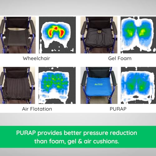 PURAP Wheelchair Cushion for Bedsore Prevention and Healing - Patented Liquid + Air + Foam Layers – 18 x 20 x 1.5 inches - Blue
