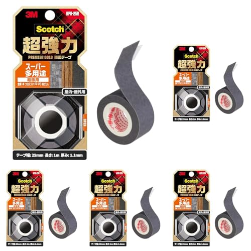 3M スコッチ 超強力両面テープ プレミアゴールド スーパー多用途 粗面用 幅25mm長さ1m KPR-25R (× 5)