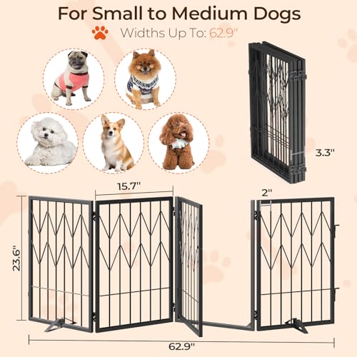 Dog-Gate-Indoor-4-Panels-Freestanding-Pet-Gate-with-Door-Walk-Through-629-Inch-Folding-Dog-Fences-for-Stairs-Doorway-Pet-Puppy-Safety-Fence-with-Support-Feet-Black-DGHB26801 Dog Gate Indoor 4 Panels Freestanding Pet Gate with Door Walk Through 629 Inch Folding Dog Fences for Stairs Doorway Pet Puppy Safety Fence with Support Feet Black DGHB26801