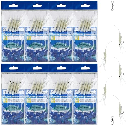 Fishing Shrimp Lure Rigs Kit - 8pack Glow in The Dark Fishing Lures Bait Rig Tackle with Fishing Hooks for Freshwater Saltwater