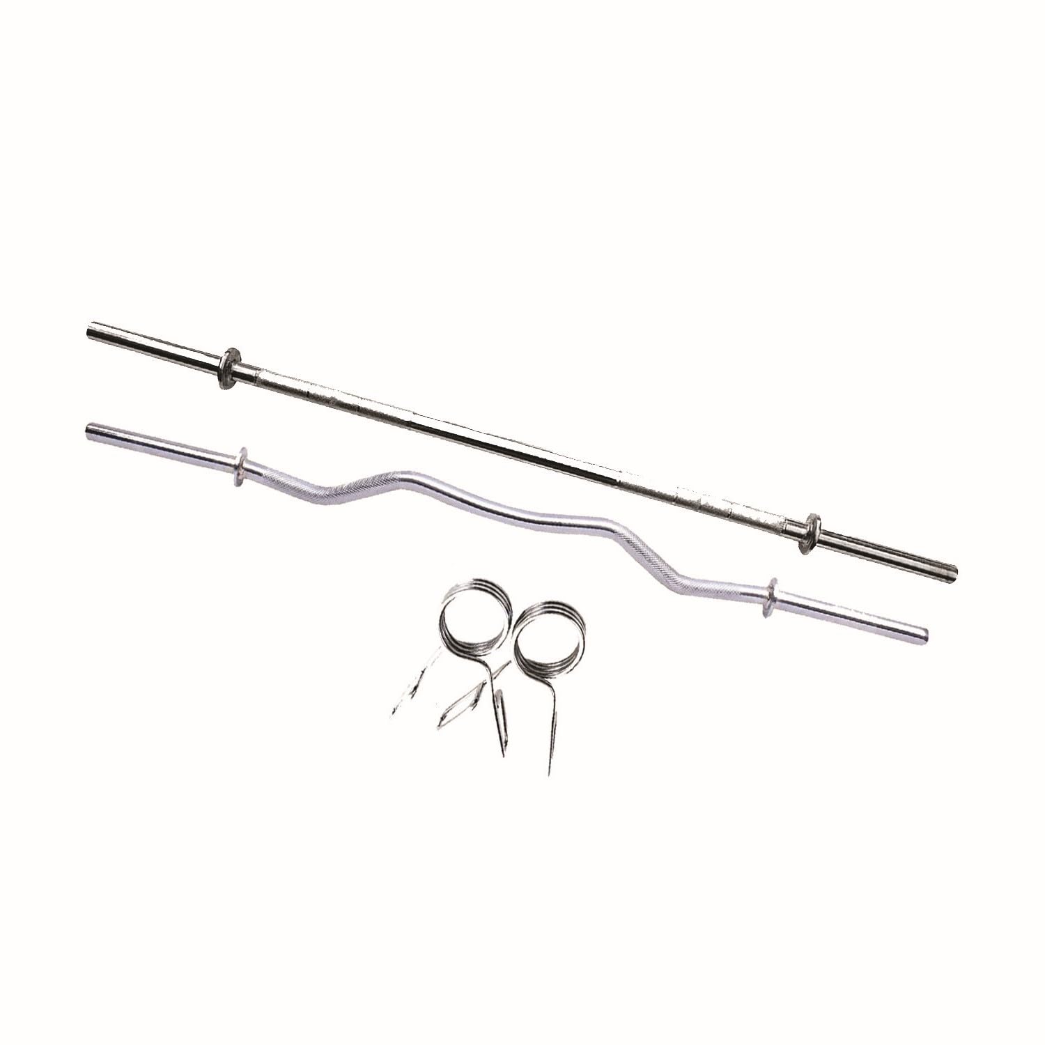 Encanto 19mm 3Ft Curve Bar, 4ft Straight Bar With Locks For Weight Lifting Rod, Standard Weight Bar, Gym Rod, Fitness Bar, Barbell Rod for Weights, Steel Gym Rod, Gym Bar