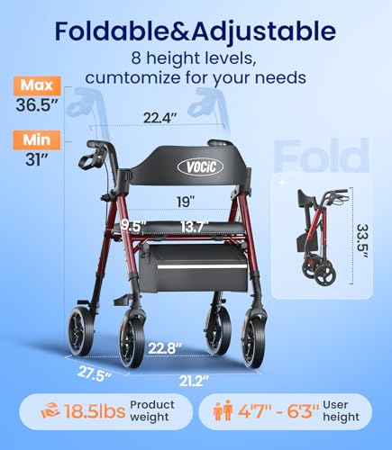 Image of VOCIC Z21 Rollator Walker for Seniors with Seat, 8 inch All Terrain, 350 LBS