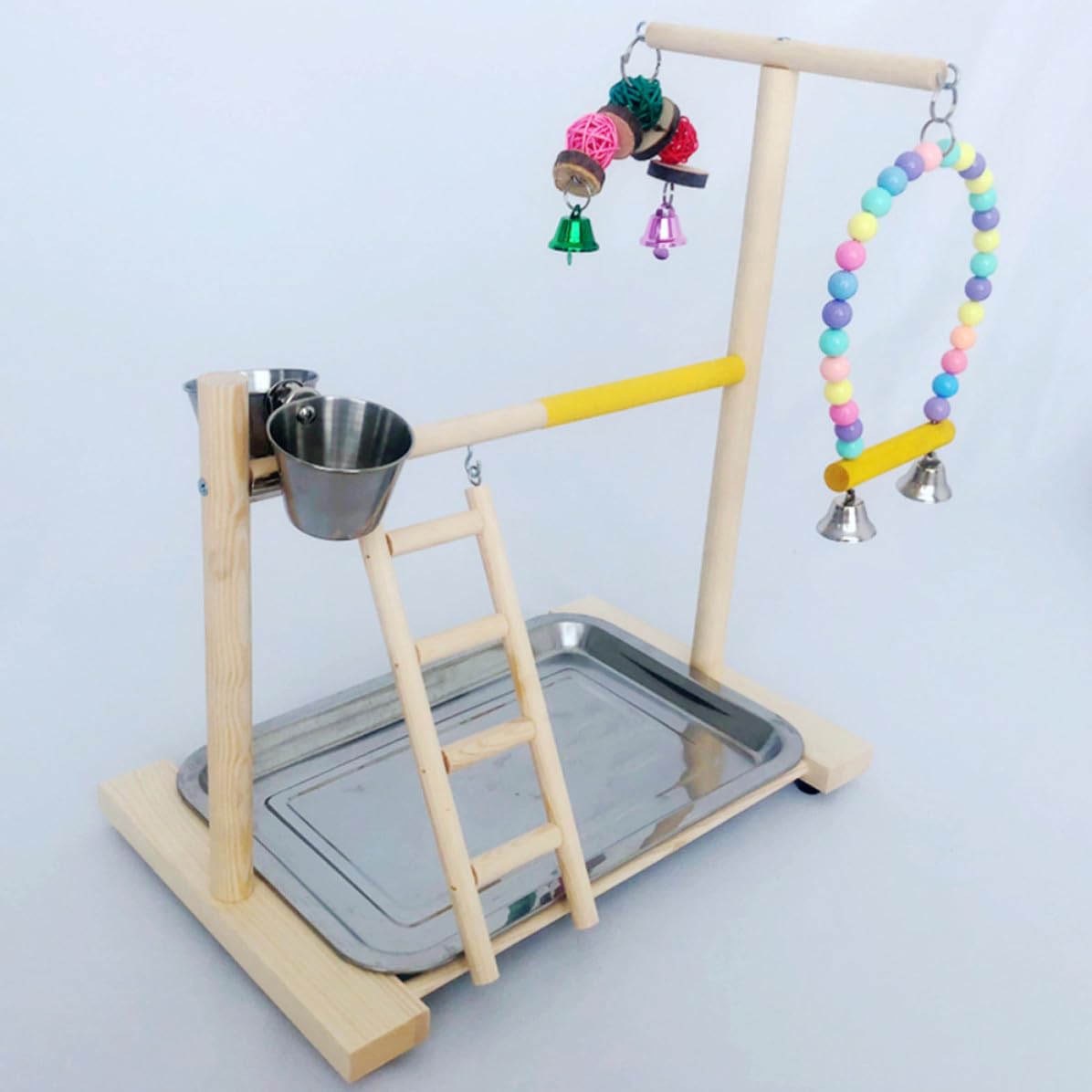 Papageien Stehgestell Vogelspielzeug 1 Satz Holz Edelstahl Beige | Kleine Vögel und Papageien, Leicht Aufzubauen, Fördert Balance und Koordination Zufällige Farbe