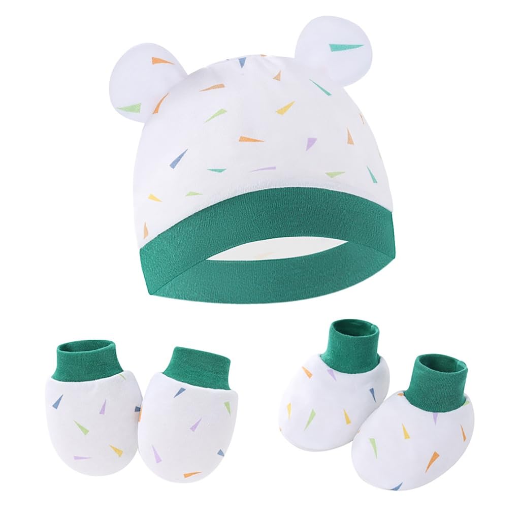 Newborns Baby Hat and Gloves Set with Foot for Infant Boys Girls 0-6 Months Soft Fetal Caps Cotton Gloves Socks