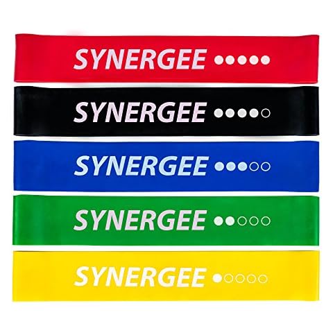 Synergee Mini Band Resistance Band Loop Exercise Bands Set of 5 With Carrying Bag and Exercise Manual Cover