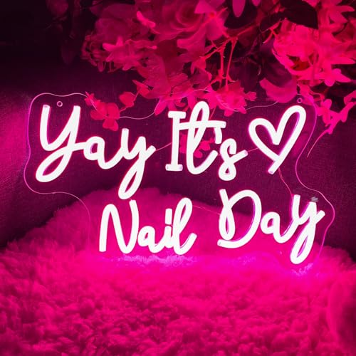 Image of Yay It's Nail Day Neon Sign For Spa Beauty Room Nail Brows Lashed Salon Studio LED Wall Art Decor For Business Stores Logo Barber Shops Led Indoor Custom Neon Lights 5V USB Powered Pink 40x23.6 CM