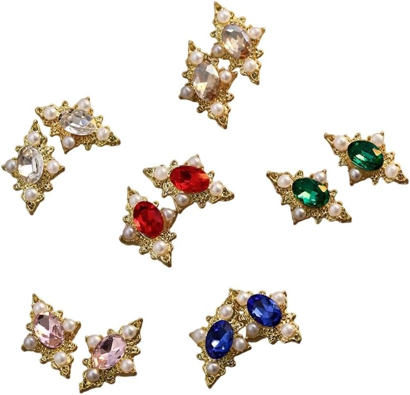 Zircon Nail Charms Gold Border Nail Gems Metal Alloy 6 Color Diamond Pearl Nail Jewels with Rhombus Design 5D Luxury Shiny Rhinestones Nail Art Charms for Women Girls DIY Acrylic Nail 24Pcs - Image 3