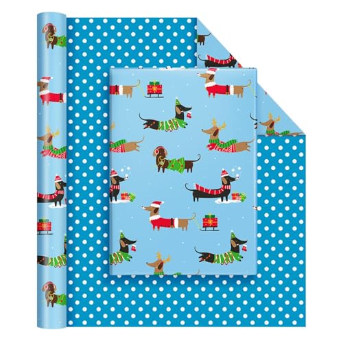 WERNNSAI Dachshund Wrapping Paper 17" x 33 ft Dog Christmas Wrapping Paper
