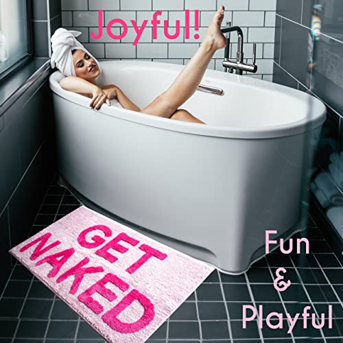 Evovee Get Naked Bath Mat Pink Funny Cute Bathroom Rugs Peach Blush Rug Shower Funny Bathroom Decor For Girls Fun Cute Bath Mat Non-Slip Washable #TOP5