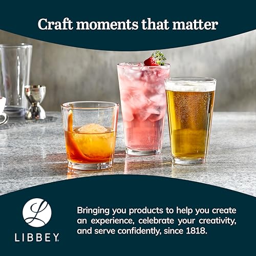 Image of Libbey Bar Essentials Tumbler Glasses Set of 6, Modern Style 16 Oz Glass Set, Dishwasher Safe Tall Drinking Glasses Set for Wine, Beer, and Cocktail