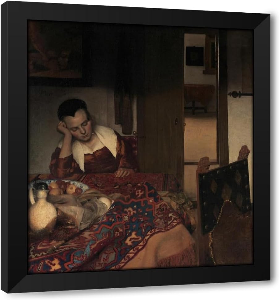ArtDirect A Maid Asleep (ca. 1656–57) Custom Framed Art Print Giclee Print or Canvas Options with Various Sizes and Customization by Johannes Vermeer