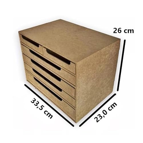 Organizador de Mesa Folhas Sulfite A4 com 6 Gavetas MDF Gaveteiro Escritorio Suporte Para Monitor