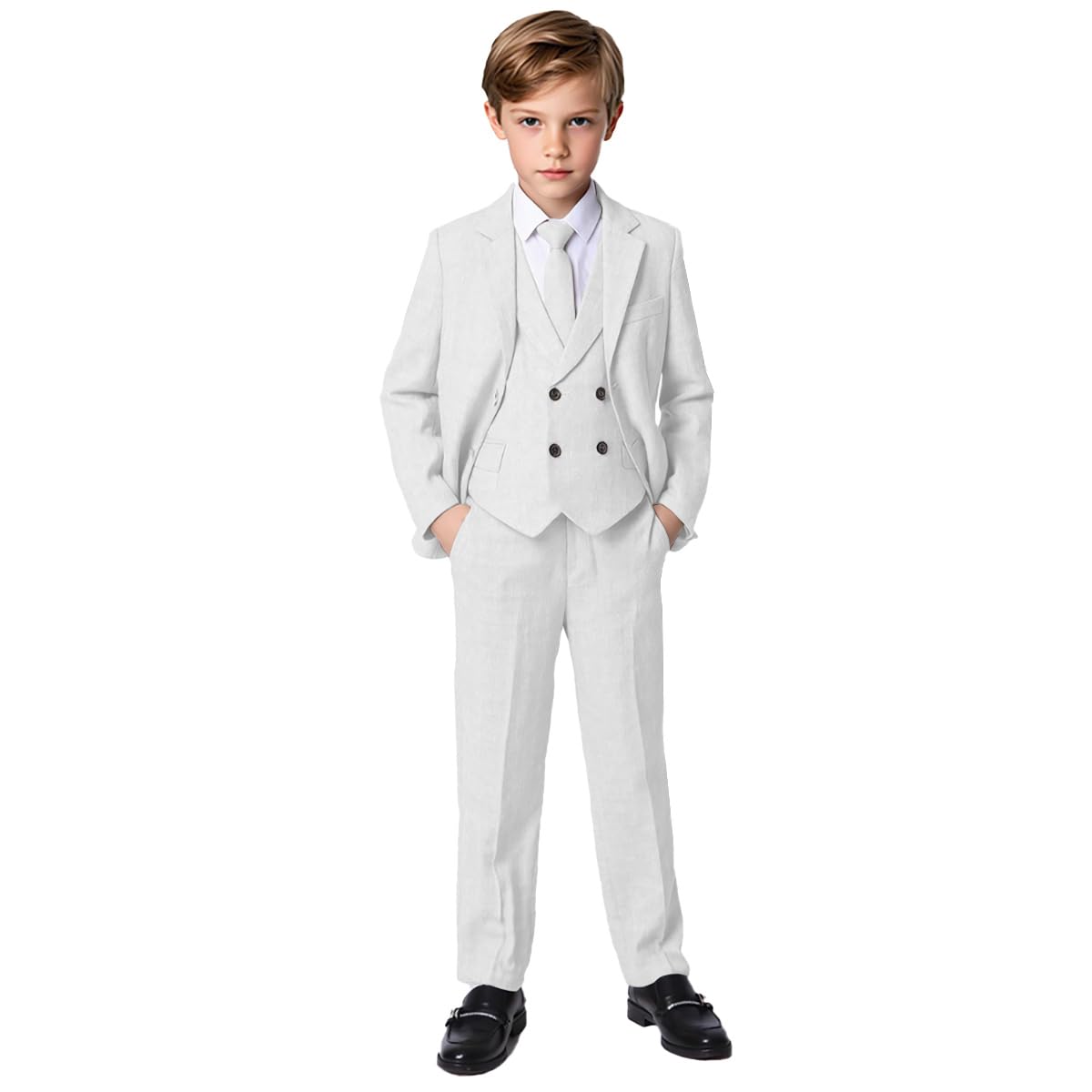 Set da 3 pezzi da ragazzo con giacca da smoking e pantaloni, per bambini, anello nuziale, per feste