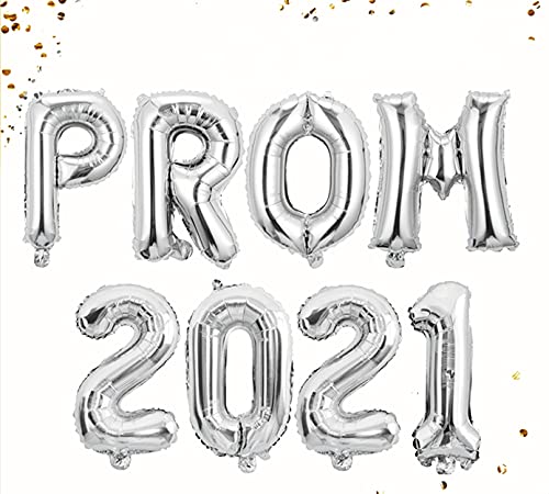 PROM 2021 Balloons Banner 16 inch letter Balloons Foil Mylar Balloons Set for Graduation Party Decorations Supplies,Graduate Balloons,Retirement, Congrats Grad Party Supplies (prom2021 silver