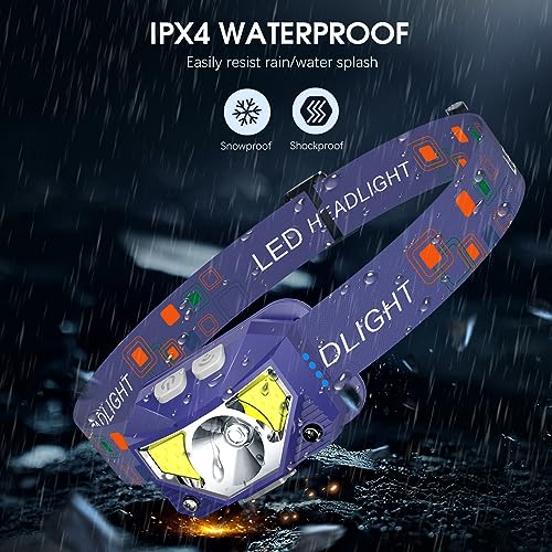 Image of LHKNL Headlamp Flashlight, Lumen Ultra-Bright LED Rechargeable Headlight with White Red Light,2-Pack Waterproof Motion Sensor Head Lamp,8 Modes for Outdoor Camping Running Fishing- Blue
