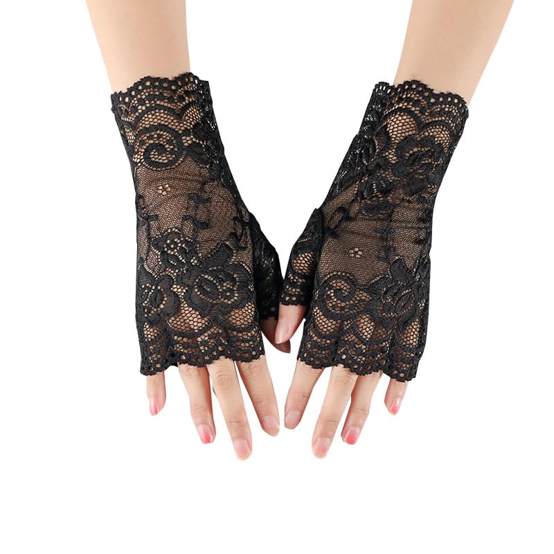 Women Short Lace Gloves Sunblock Fingerless Bridal Wrist Gloves Opera Evening Wedding Tea Party Prom Cosplay