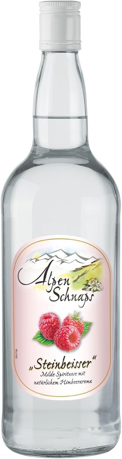 Alpenschnaps Steinbeisser Himbeere 3 x 1,0L 35% Vol. – Premium Himbeer-Spirituose aus den Alpen | Fruchtig & Intensiv