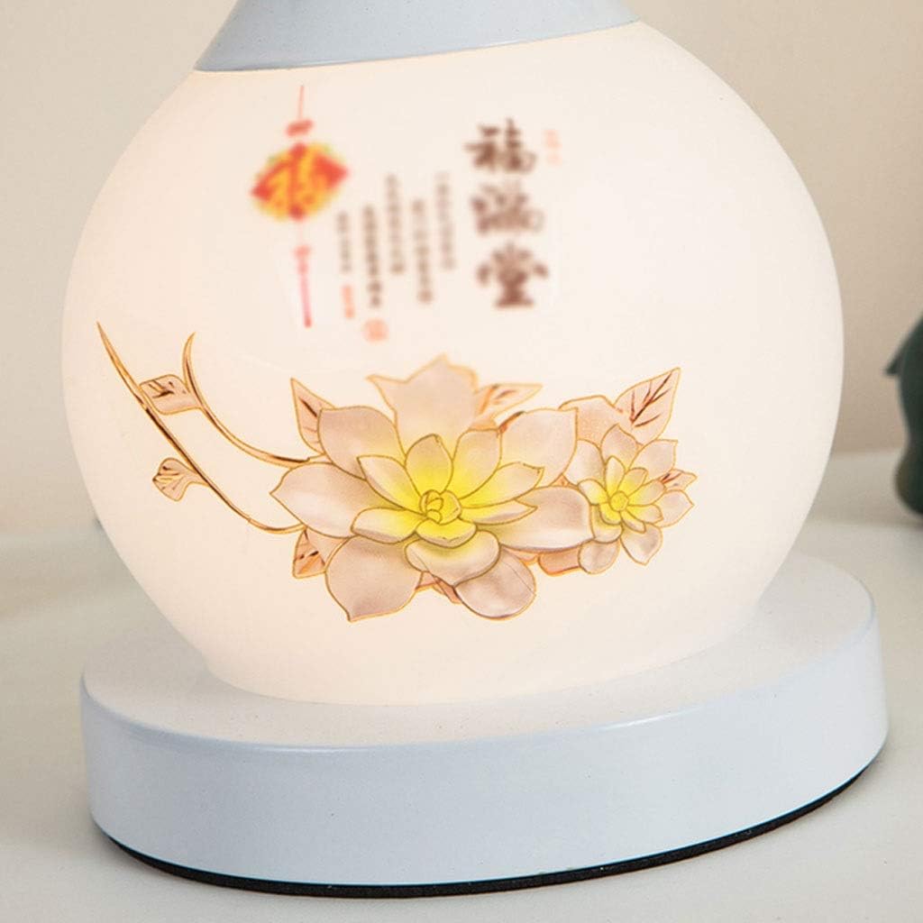 Bedside Table Lamp Chinese Style Festive Bedside Table Lamp Simple Bedroom Desk Lamp Chinese Style Glass Printing Lampshade Bedroom Living Room Farmhouse Desk Lamps (Color : Yellow-A) (Yellow A)