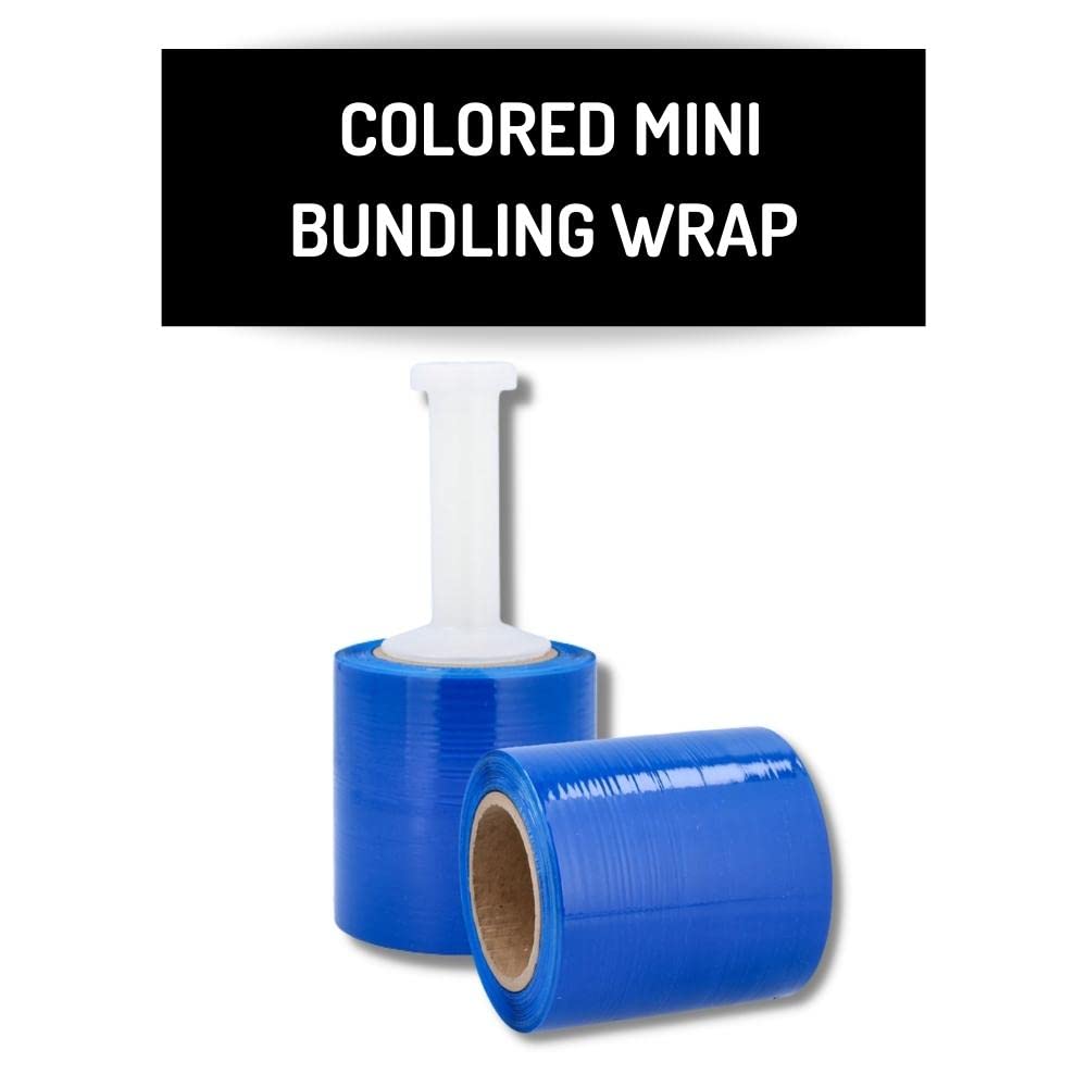 Shield Wrap Blue Stretch Wrap, 12 Pack, 5 Inch, 1000 Feet/Roll, 80 Gauge, Includes Handle, Dark Tint, Plastic Cling for Bundling, Strapping, Wrapping