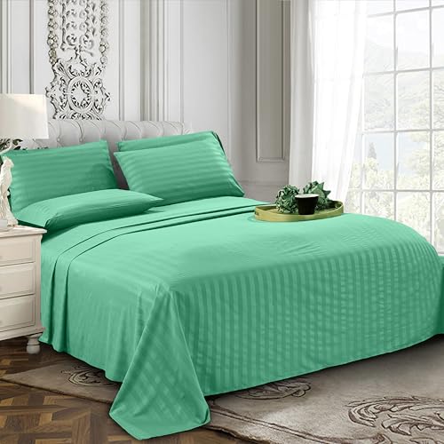 Image of Elegant Comfort Softest and Coziest 6-Piece Sheet Set - 1500 Premium Hotel Quality Microfiber - Deep Pocket, Wrinkle Resistant 6-Piece Damask Stripe Bed Sheet Set, California King, Paradise Teal