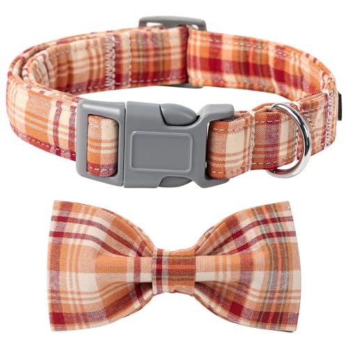 Lionet Paws Dog and Cat Collar with Bowtie Grid Collar Plastic Buckle Light Adjustable Collars for Small Medium Large Dogs