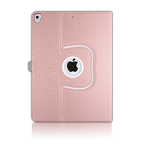 Thankscase Only For Ipad Pro 12.9 2017/2015 Old Model, Rotating Case Cover, Swivel Case Pencil Hold Ring, Wallet Pocket (Not Fit New 12.9 All Screen Model)-Rose Gold #TOP2