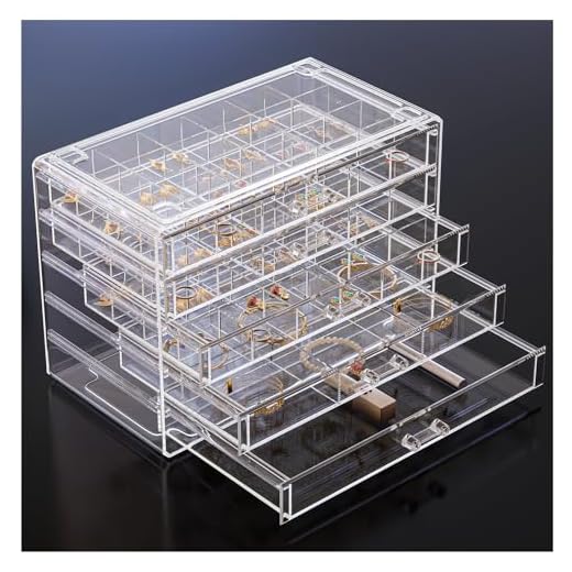 ProCase Transparent Schmuckorganizer Acryl Stapelbar Schmuck Organizer Durchsichtig Schmuckaufbewahrung Schmuckkästchen für Ohrringe Ringe für Frauen Mädchen -5 Etagen
