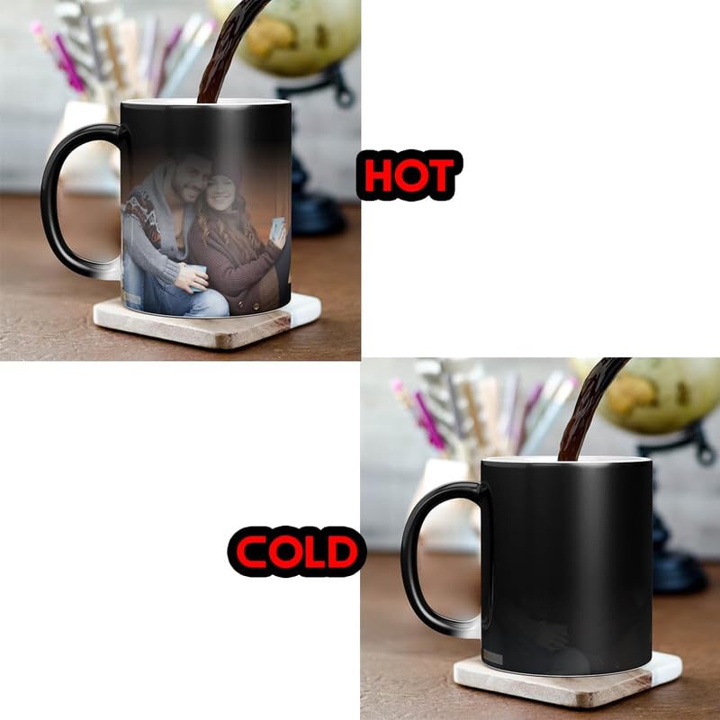 Image of KivStar Secret Reveal Personalized Photo Magic Mug - Custom Name & Quote - Black Ceramic Color Changing Mug (325ml) for Birthday, Anniversary, Valentine's Gift 02 (Combo-02)