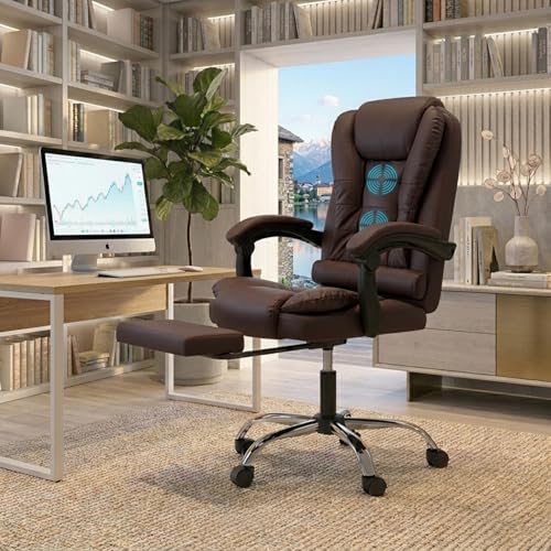 Image of Casa Copenhagen Italia Leatherette Office Chair for Work | Boss Chair, Ergonomic Executive, Luxurious Cushioned Arms & Seat, 2 Point Back Massager, Adjustable Leg Rest, Heavy Duty Metal Base(Brown)