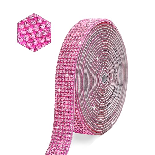 MLGDA Self Adhesive Pink Crystal Rhinestone Strips Diamond Ribbon Bling Sticker with 2 mm Rhinestones for Arts Crafts,Wedding Christmas Party,Car Phone Decoration(Pink)