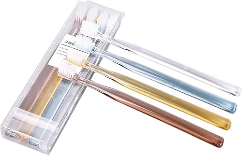 Miniatura 9 de Artibetter Cepillo de dientes de cerdas suaves de plástico transparente con mango de cristal de cabeza pequeña, cepillo de dientes portátil de