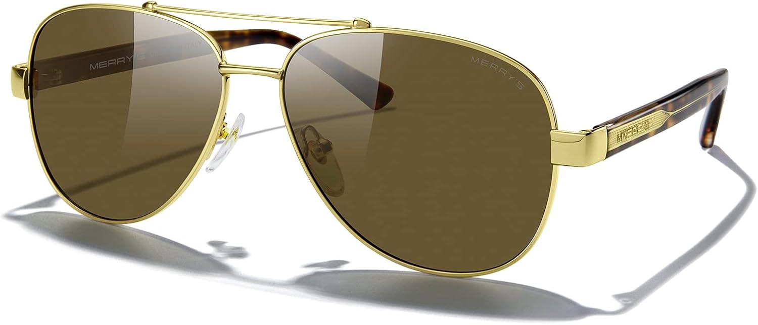 MERRY'S Aviator Sunglasses for Men Women Polarized Shades Acetate Temple S8528