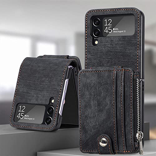 Housse cuir rétro premium pour Samsung Z Flip 3 et Flip 4 finition noire
