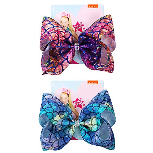 2 Pack Siwa Style Hair Bows for Girls -8 Inch Large Ribbon Hair Bows Alligator Clips Hair Barrettes Accessories Mermaid Bows Best Xmas Gift