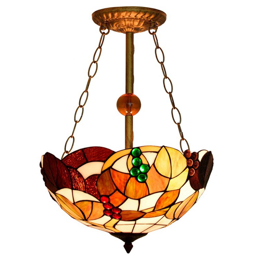 FYZDLAOR Grape Pattern Vintage Tiffanystyle Inverted Pendant Lights Chandelier 16 Inches Wide 3 Light Fixture for Dining Living Room Bedroom Foyer Entryway