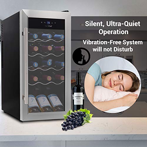 Nutrichef 18 Bottle Slim Wine Fridge | Red and White Wine Chiller | Adjustable Temperature Control 41°F to 64°F | Ultra Quiet Operation | Mini Wine Cooler for Home & Office | 30x13x17 IN