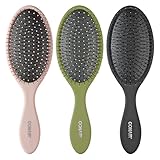Conair Detangling Hair Brush Set, 3-Pack Detangler Brushes for Wet or Dry Hair, Gentle Detangler for All Hair Types, Bristle Hair Brushes for Women, Evergreen, Blush Pink, Black Assorted