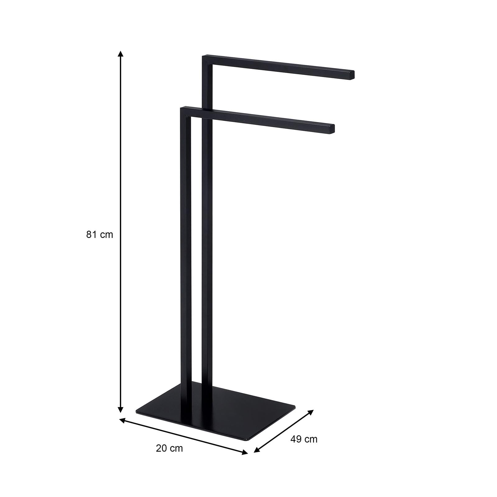 IDIMEX Porte Serviette Andrew pour Salle de Bain - Porte Serviette sur Pied en Métal Noir, Design Moderne et Simple avec 2 tringles, idéal pour Ranger des Serviettes