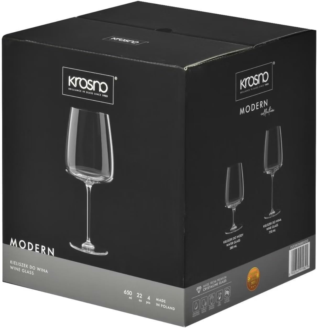Krosno Large White Wine Glasses, Set of 4, 16.2 oz, Modern Collection, Premium Crystalline Glass, Perfect for Everyday, Dishwasher Safe, Made in Europe