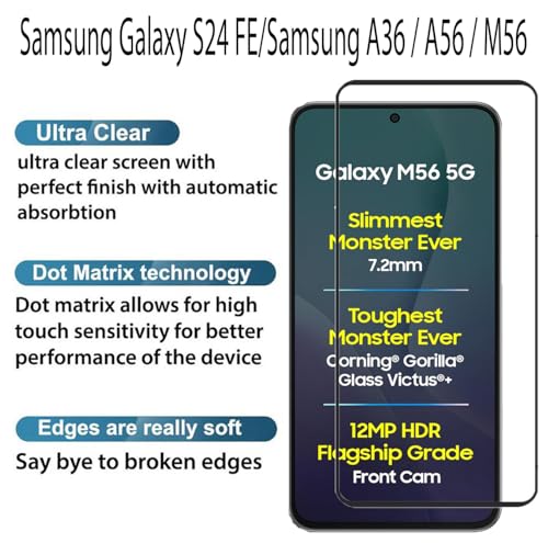 Image of FabeKee Tempered Glass Screen Protector Compatible For Black Cellphone With Edge To Edge Coverage And Easy Installation Kit (Transparent, Samsung Galaxy M56 5G)