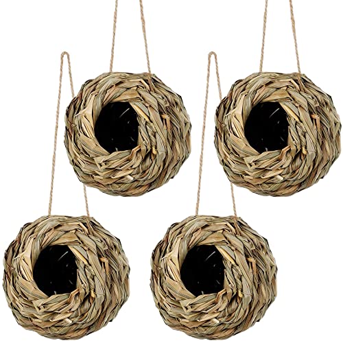 Winemana 4 Pack Hanging Hummingbird Nest House For Outside, Ball Shape, Hand Woven, Durable Sturdy, Made Of Natural Grass, Perfect For Garden Patio Lawn Office Indoor #TOP28
