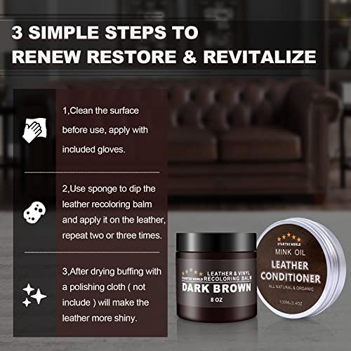 Startso World Leather Recoloring Balm With Mink Oil Leather Conditioner, Leather Repair Kit For Couches, Dark Brown Leather Dye For Furniture, Car Seat, Sofa, Shoes, Vinyl #TOP4