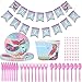 49Pcs Forniture per Feste a Forma di Sirena, Kit da Tavola per Feste di Compleanno, Stoviglie a Sirena, Set di Stoviglie per Feste per 8 Persone, Tovaglioli, Tazze, Cappello, per Festa di Compleanno